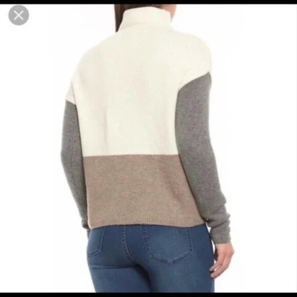 C&C California Wool Blend Color Block Funnel Neck Sweater L - Picture 2 of 14